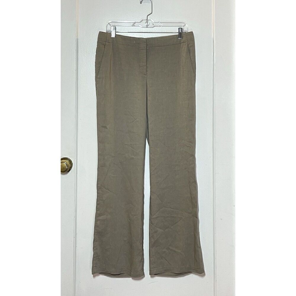 Theory Alldrew Neutral Khaki Dress Pants Flat front Linen Women’s Size 8